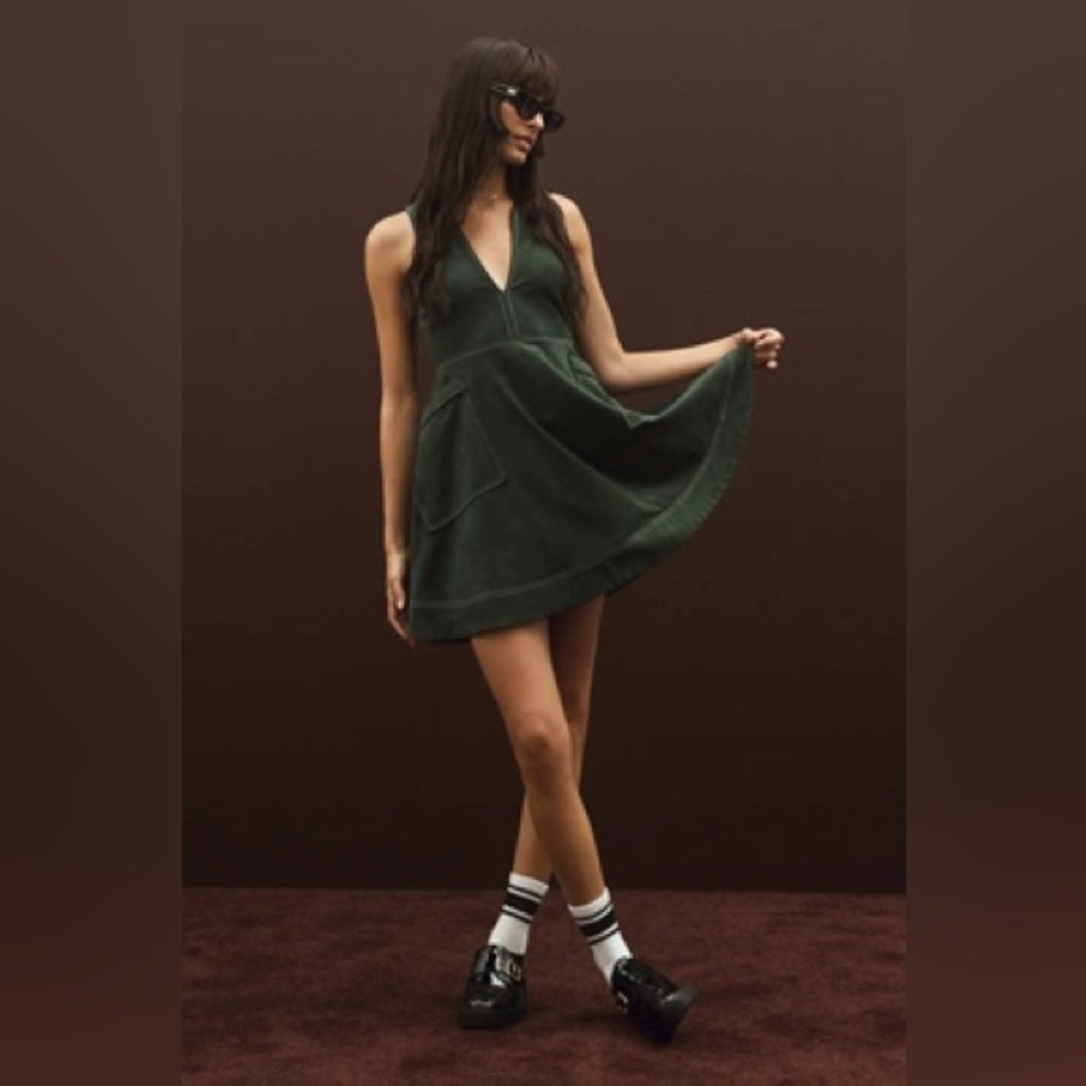 Maeve V-Neck A-Line Mini Dress - Faux Suede